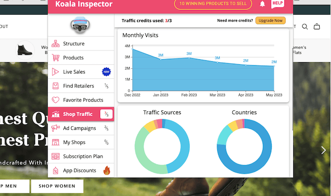 Koala Inspector extension with shop traffic graphs