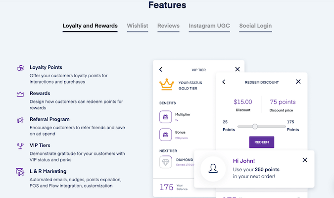 List of features for Growave's loyalty and rewards