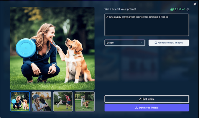 AI generated image interface with text box to enter prompt