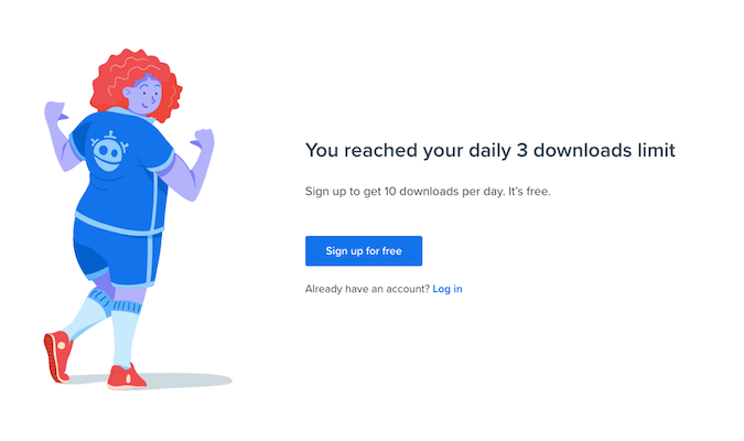 Download limit screen with a max number of 3 downloads daily 