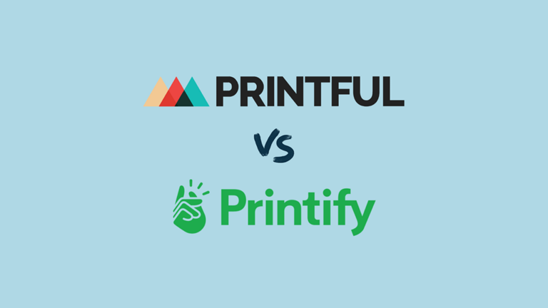 Printful vs Printify (imágenes de lado a lado de los dos logotipos).
