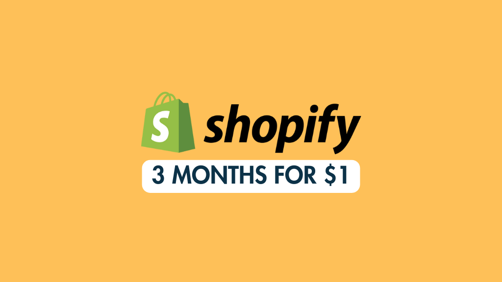 Shopify 3 meses por $1 Gráficos: logotipo de Shopify acompañado de un eslogan 