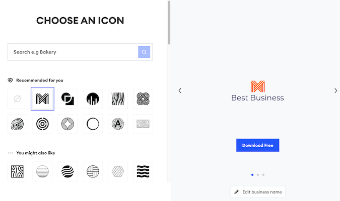 Choose icon page.
