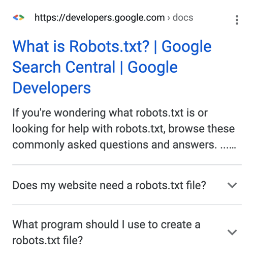 Example of an FAQ rich result in Google search