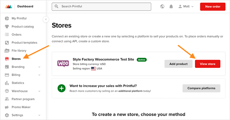Accessing your WordPress / WooCommerce store in the Printful dashboard