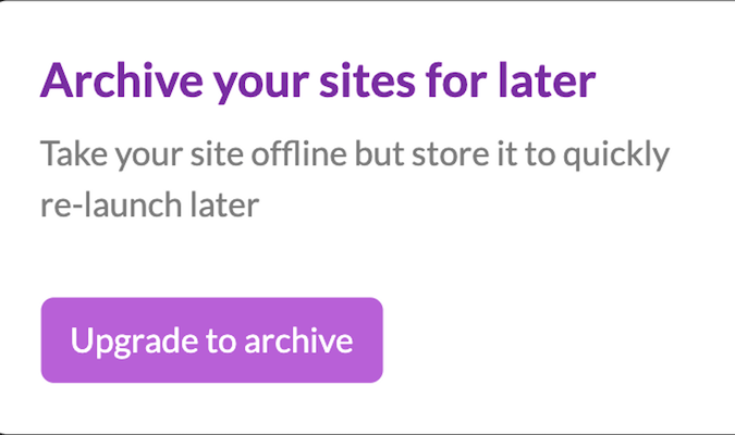 Archive sites upgrade screen. 