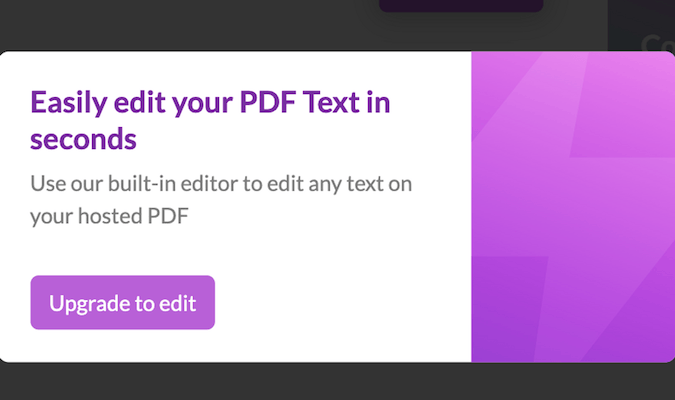 Edit PDF screen with option to upgrade. 