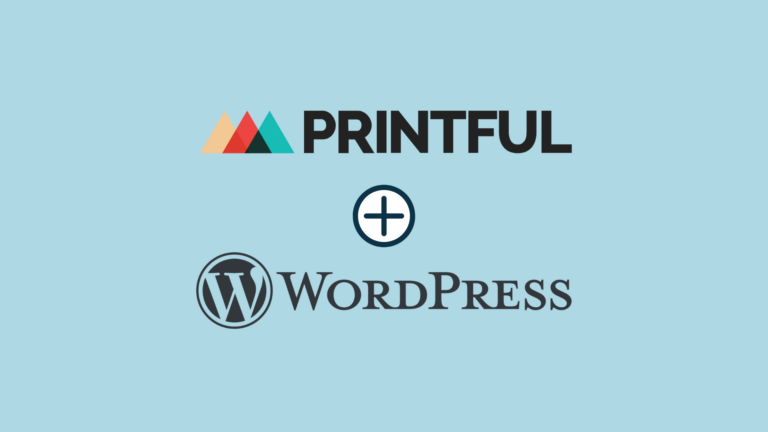 'How to use Printful with WordPress' cover image - the Printful and WordPress logos on a light blue background.