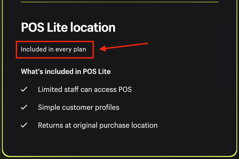 Shopify 'POS LIte' features.