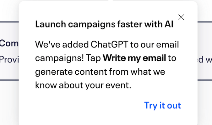 Message with information about how to launch campaigns faster with AI 