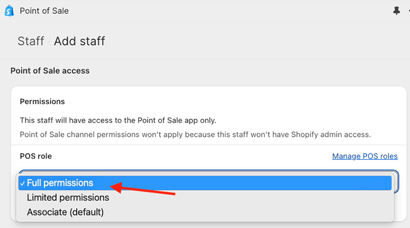 Managing staff permissions in Shopify POS.