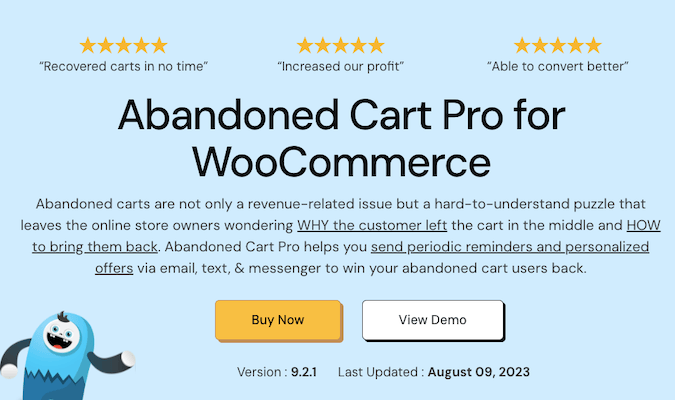 Abandoned Cart Pro for WooCommerce landing page. 