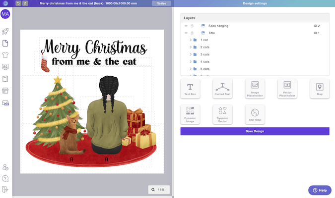 Design interface with a Christmas card being designed. 