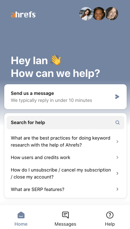 Live chat support in Ahrefs