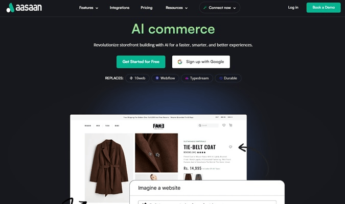 AI Commerce landing page for Aasaan. 
