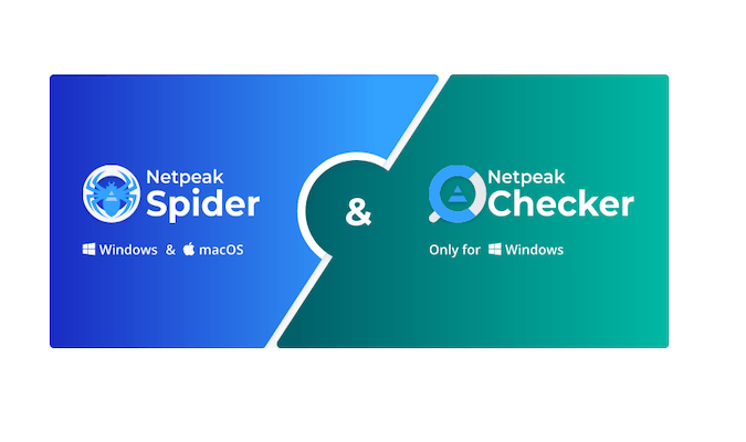 Graphic to show that Netpeak Spider works on Mac and Windows and that Netpeak Checker is only for Windows. 