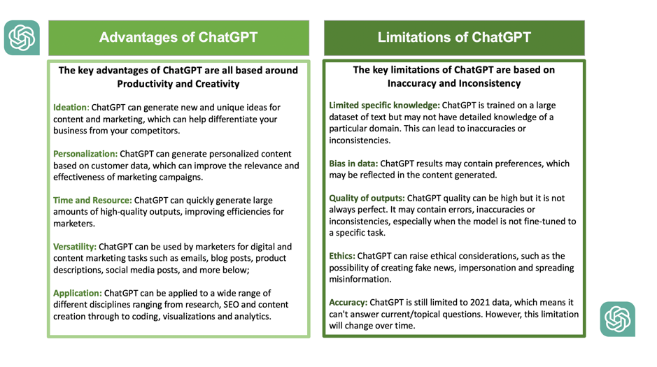Advantages vs limitations of ChatGPT