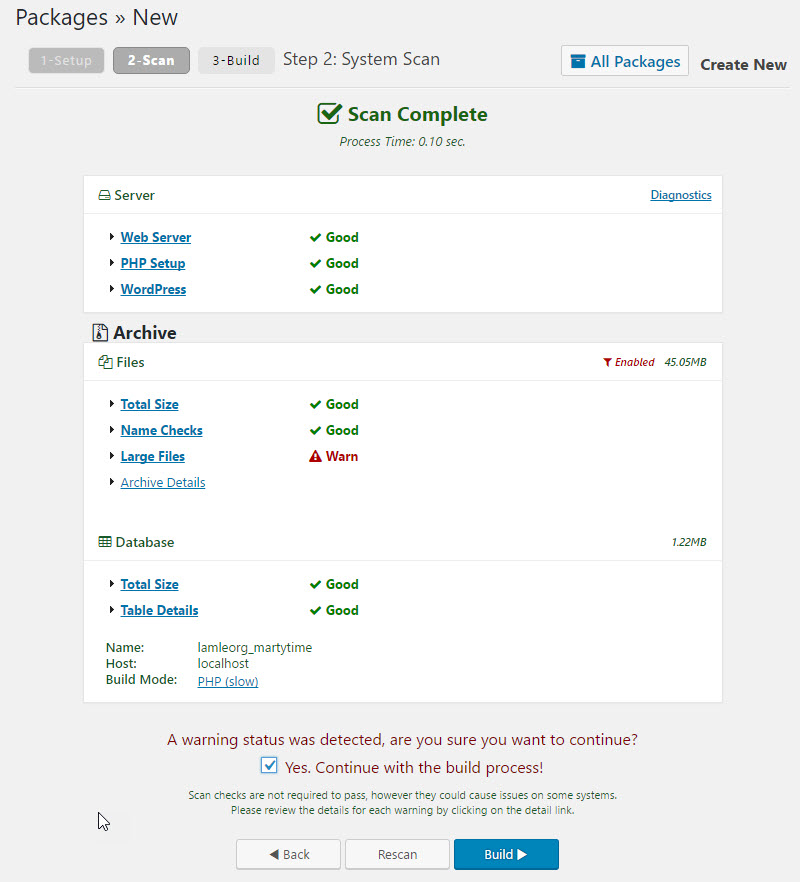 WordPress Duplicator plugin screenshot